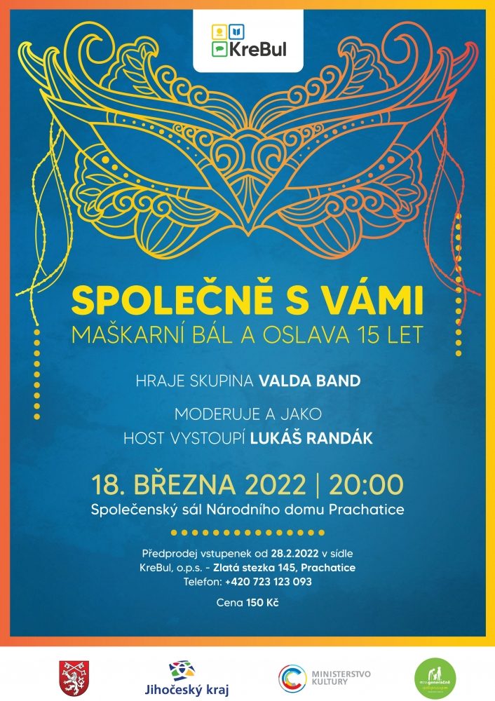Plakát akce SPOLEČNĚ S VÁMI - Maškarní bál a oslava 15 let