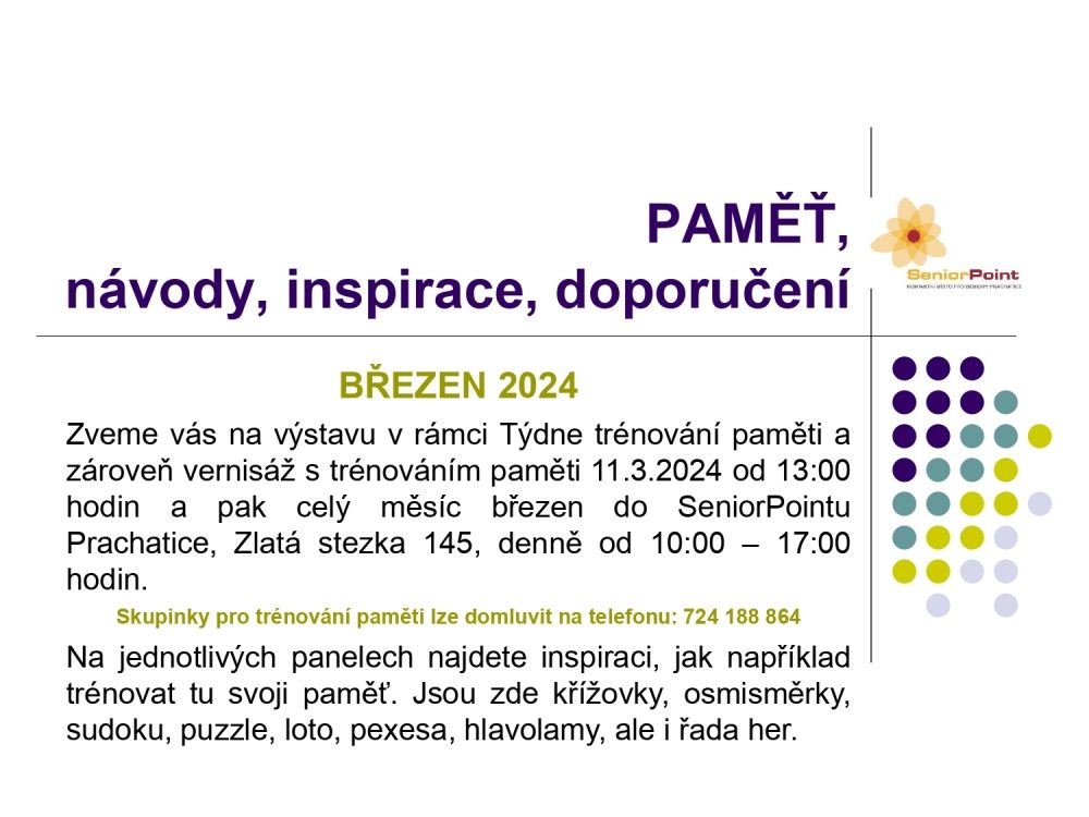 Plakát akce Vernisáž výstavy Paměť, inspirace, motivace a doporučení