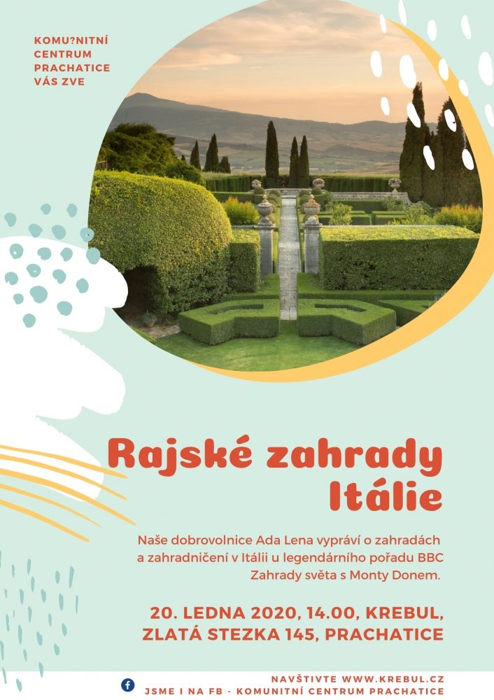 Plakát akce O velkých i malých zahradách Itálie