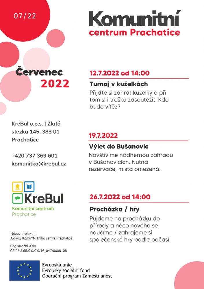 Plakát akce Komunitní centrum v červenci