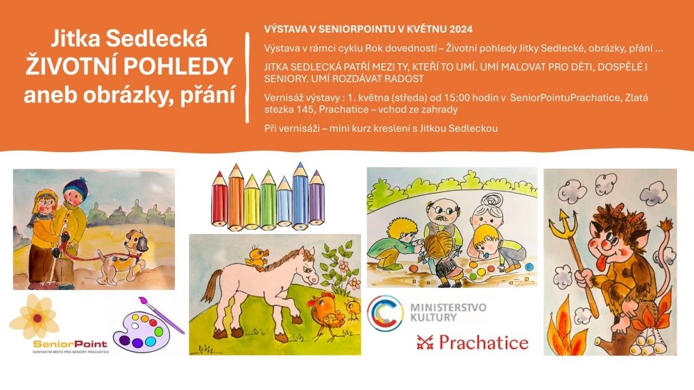 Plakát akce Jitka Sedlecká ŽIVOTNÍ POHLEDY aneb obrázky, přání