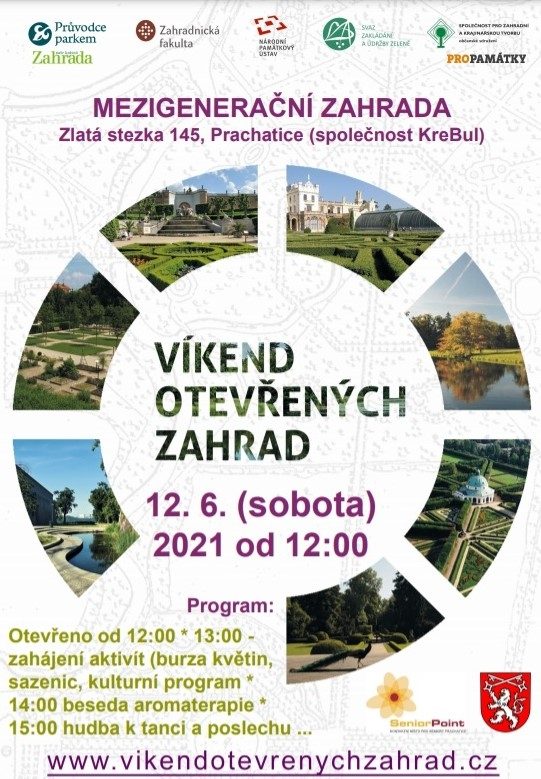 Plakát akce VÍKEND OTEVŘENÝCH ZAHRAD: V KreBul, o. p. s.