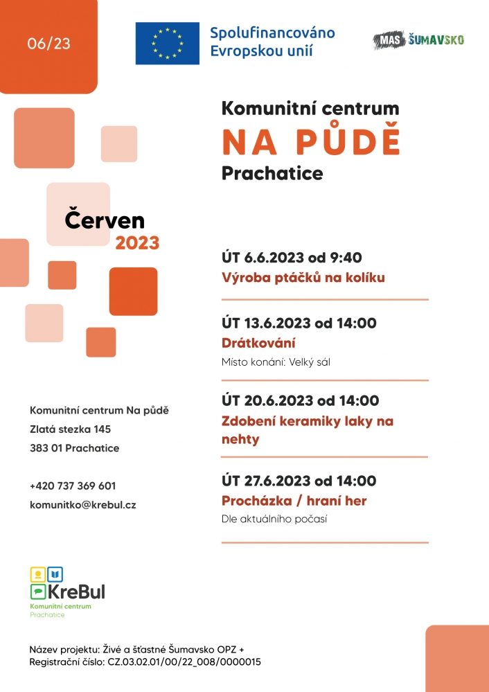 Plakát akce Výroba ptáčků na kolíku v Komunitním centru Na půdě