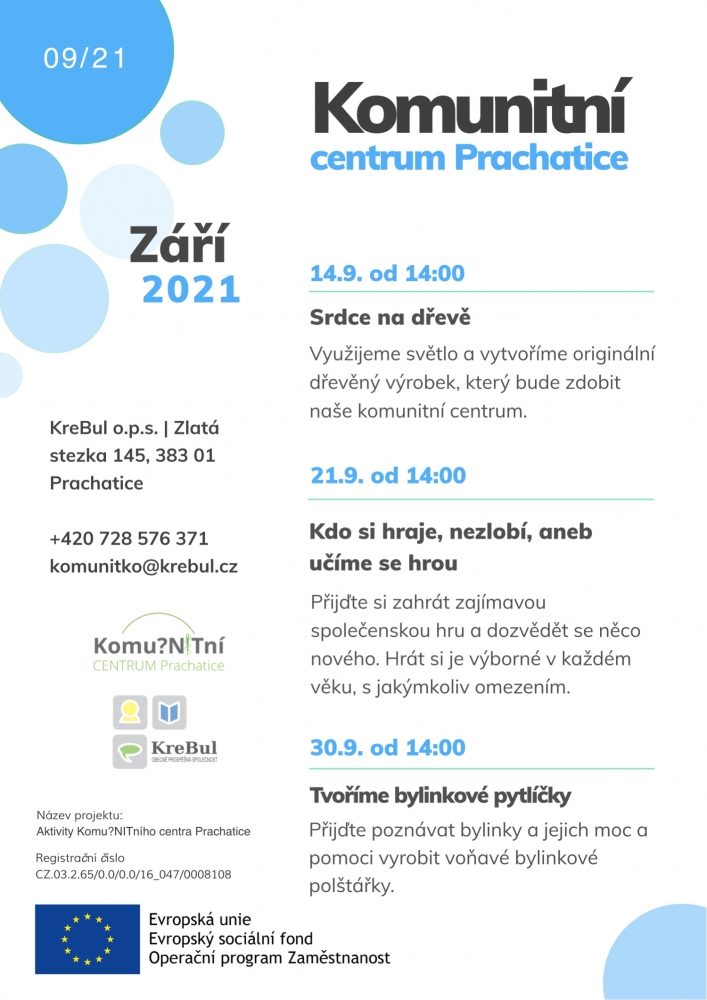 Plakát akce Komunitní centrum na září