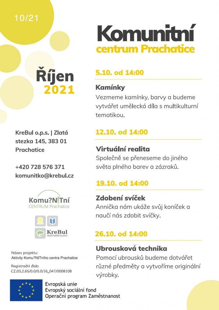 Plakát akce Komunitní centrum na říjen