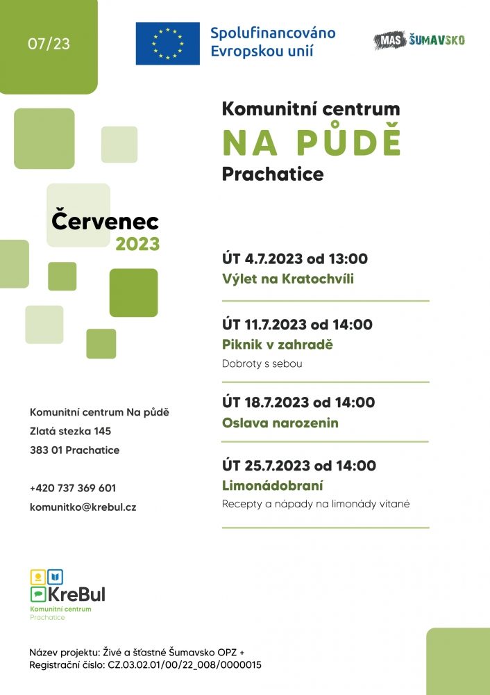 Plakát akce Komunitní centrum v červenci