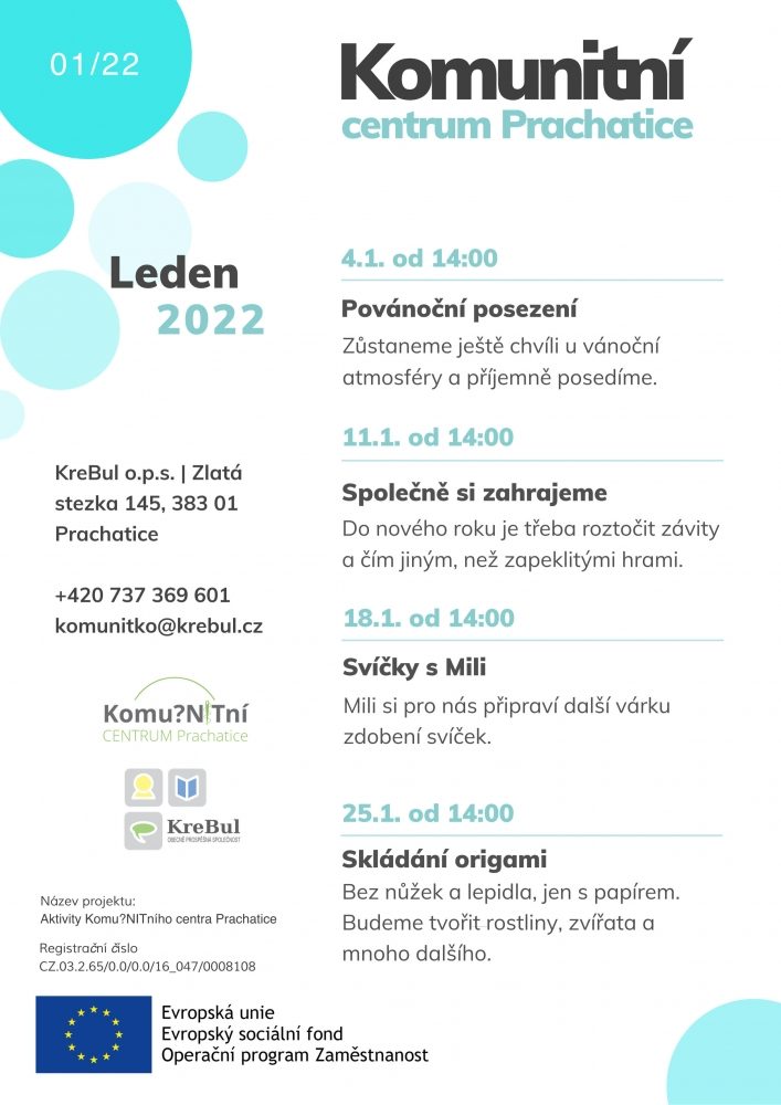 Plakát akce Komunitní centrum v lednu
