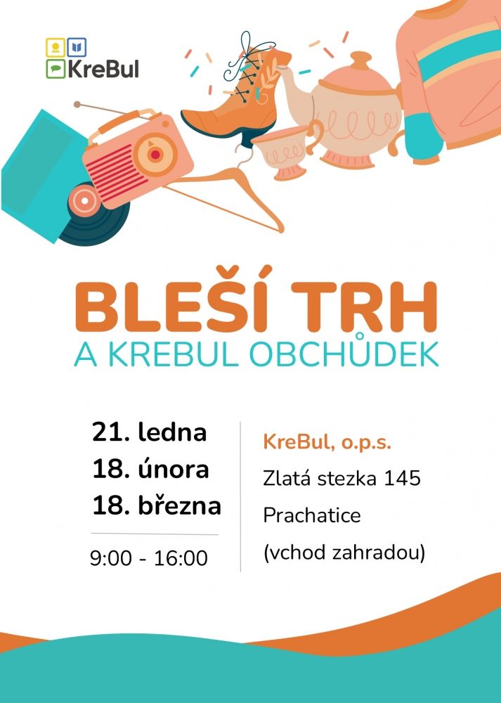 Plakát akce Bleší trh a prodej KreBul obchůdku