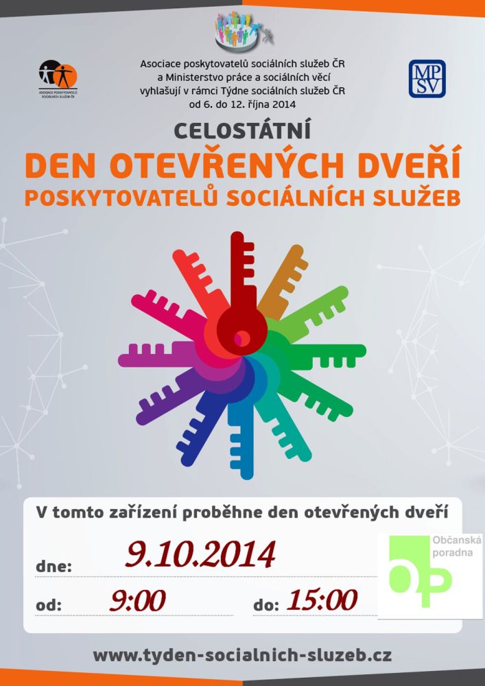 Plakát akce Celostátní den otevřených dveří poskytovatelů sociálních služeb