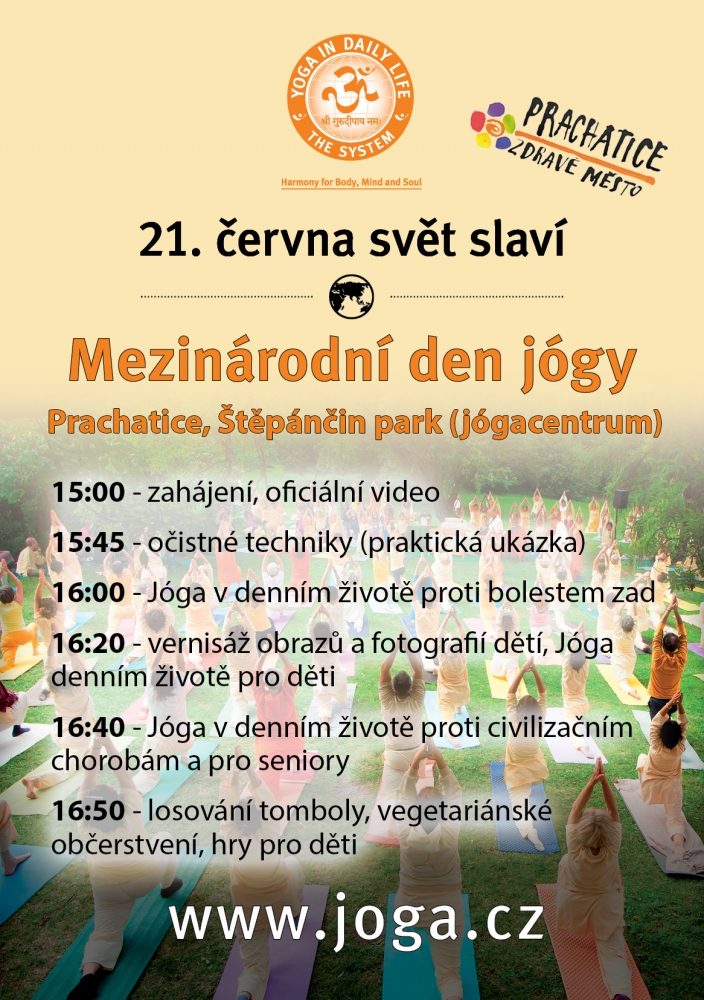 Plakát akce Den jógy v Prachaticích – neděle 21.6.