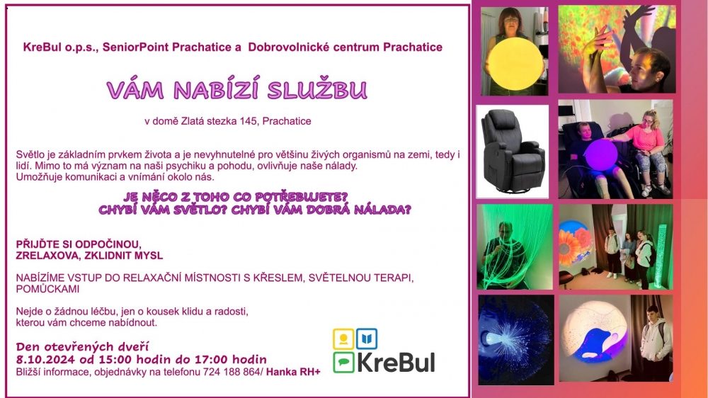 Plakát akce Den otevřených dveří v Relaxační místnosti SVĚTLO