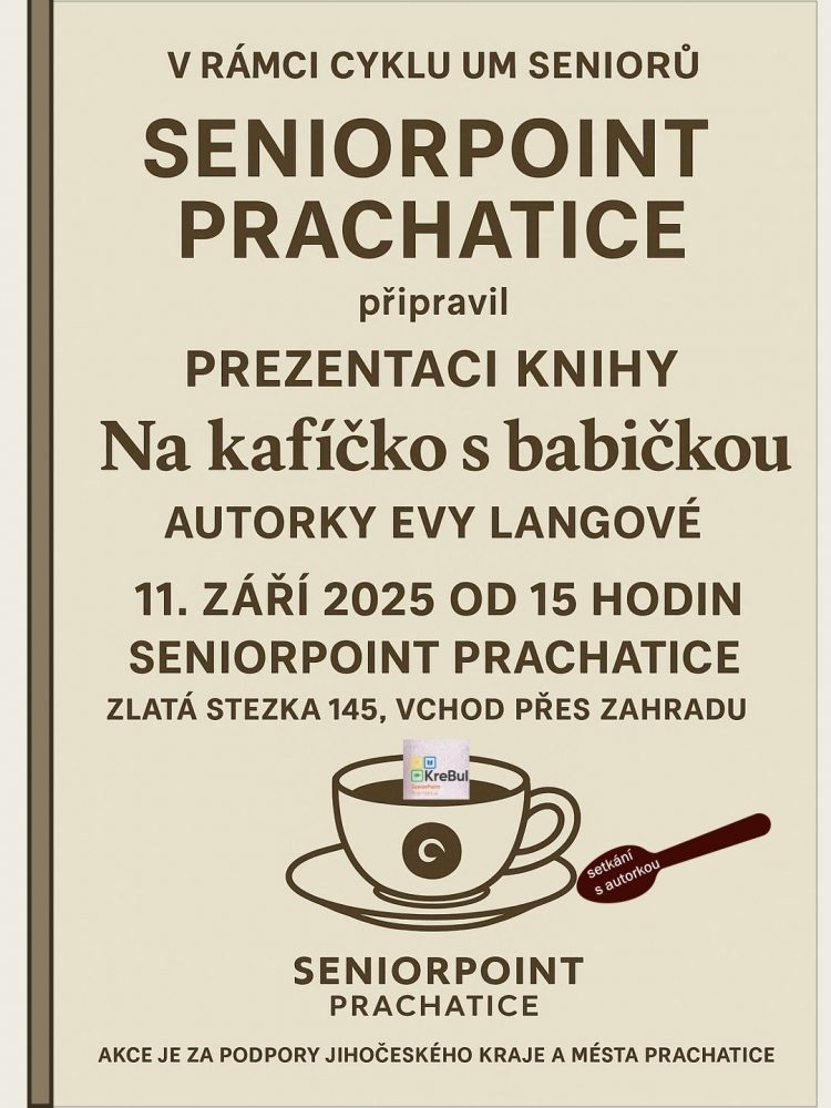 Plakát akce Na kafíčko s babičkou... kniha Evy Langové