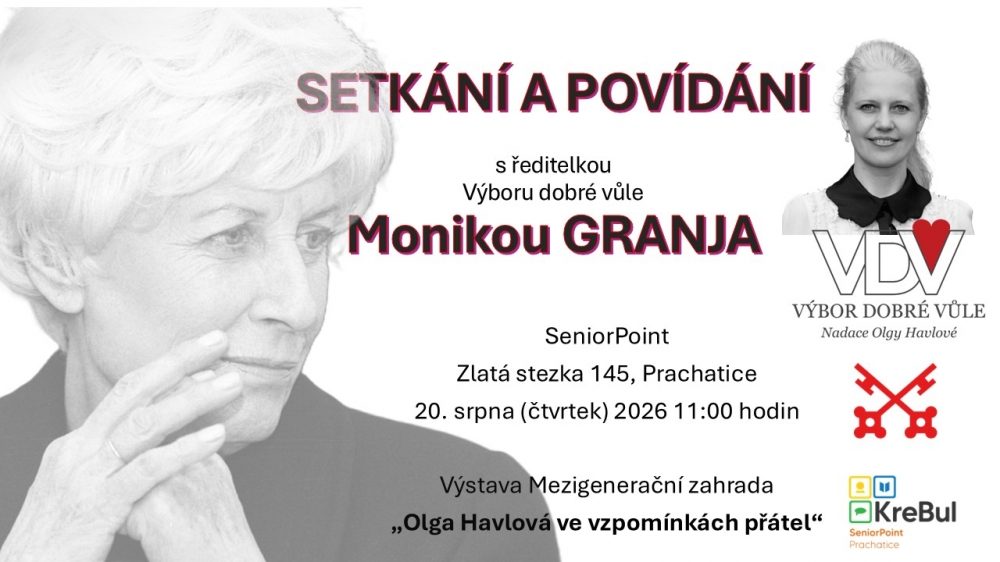 Plakát akce Setkání a povídání s ředitelkou Výboru dobré vůle
