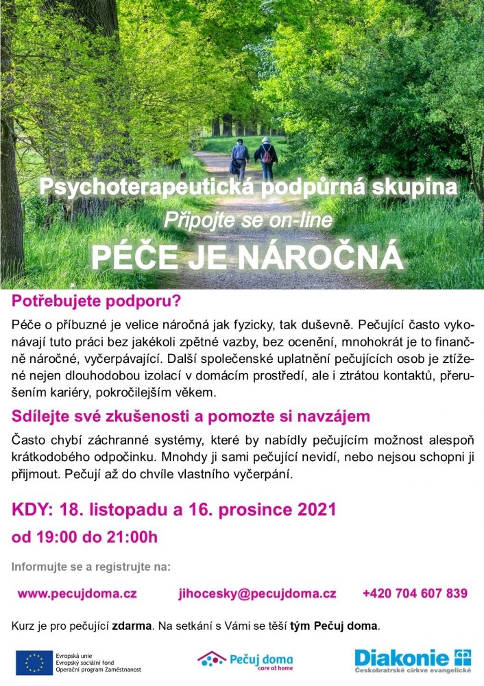 Plakát akce PODPŮRNÁ SKUPINA: Psychoterapeutická skupina pečujících