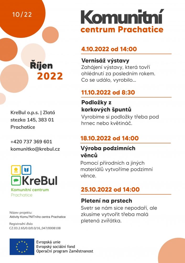 Plakát akce Komunitní centrum v říjnu