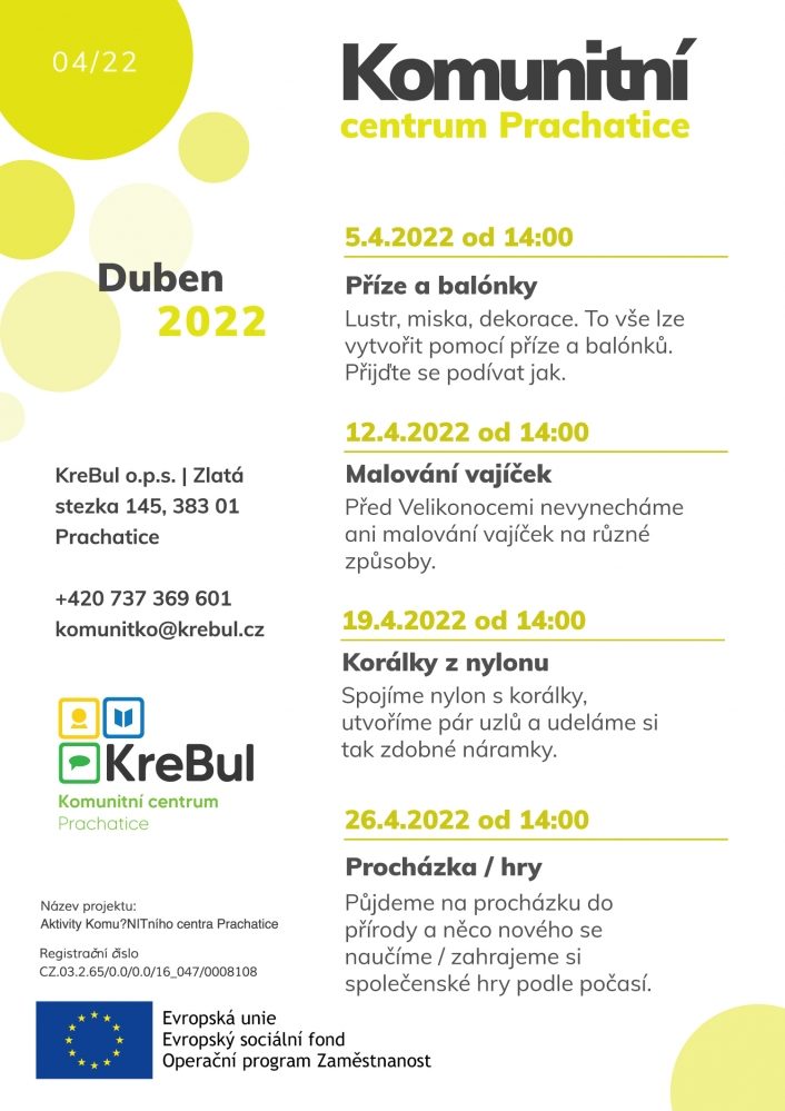 Plakát akce Komunitní centrum v dubnu