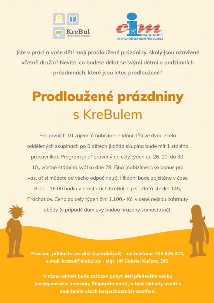 Plakát akce Prodloužené prázdniny s KreBulem-ZRUŠENO