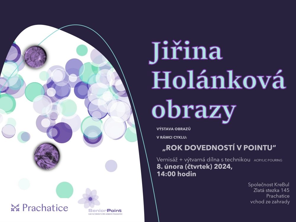 Plakát akce Zahájení výstavy v rámci cyklu „Rok dovedností v pointu“ Jiřiny Holánkové