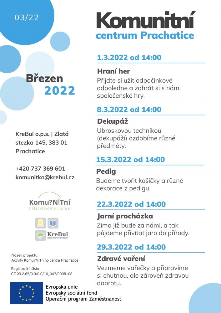 Plakát akce Komunitní centrum v březnu