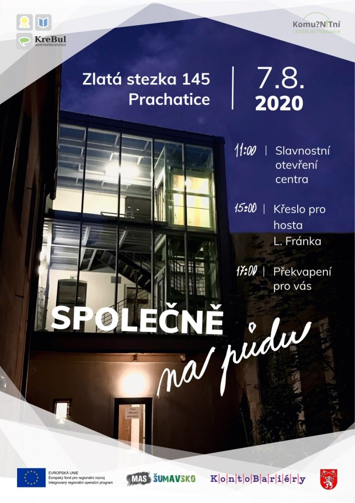 Plakát akce Otevření komunitního centra na půdě