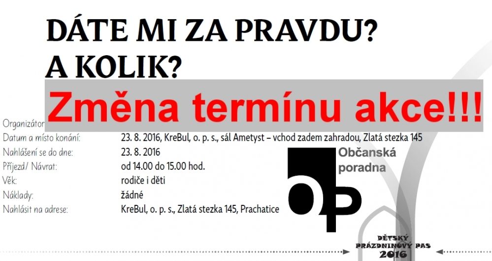 Plakát akce Upozornění - změna termínu