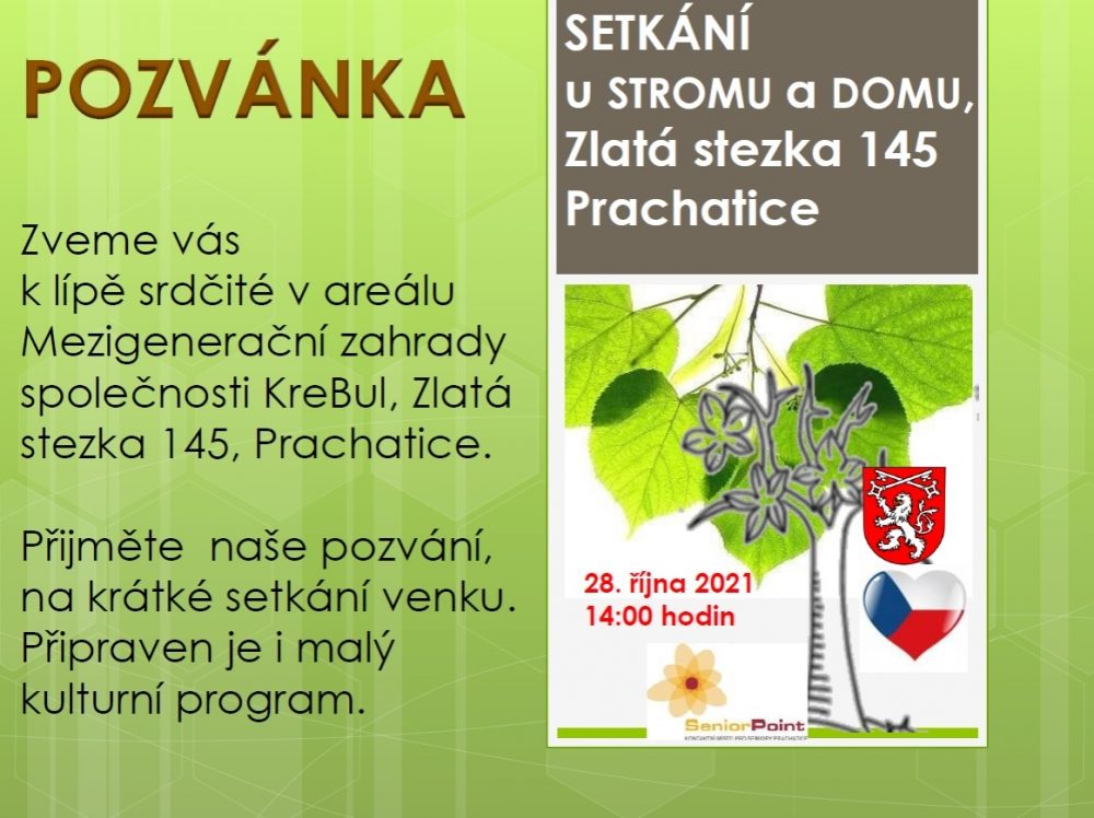 Plakát akce SETKÁNÍ: U lípy v Mezigenerační zahradě