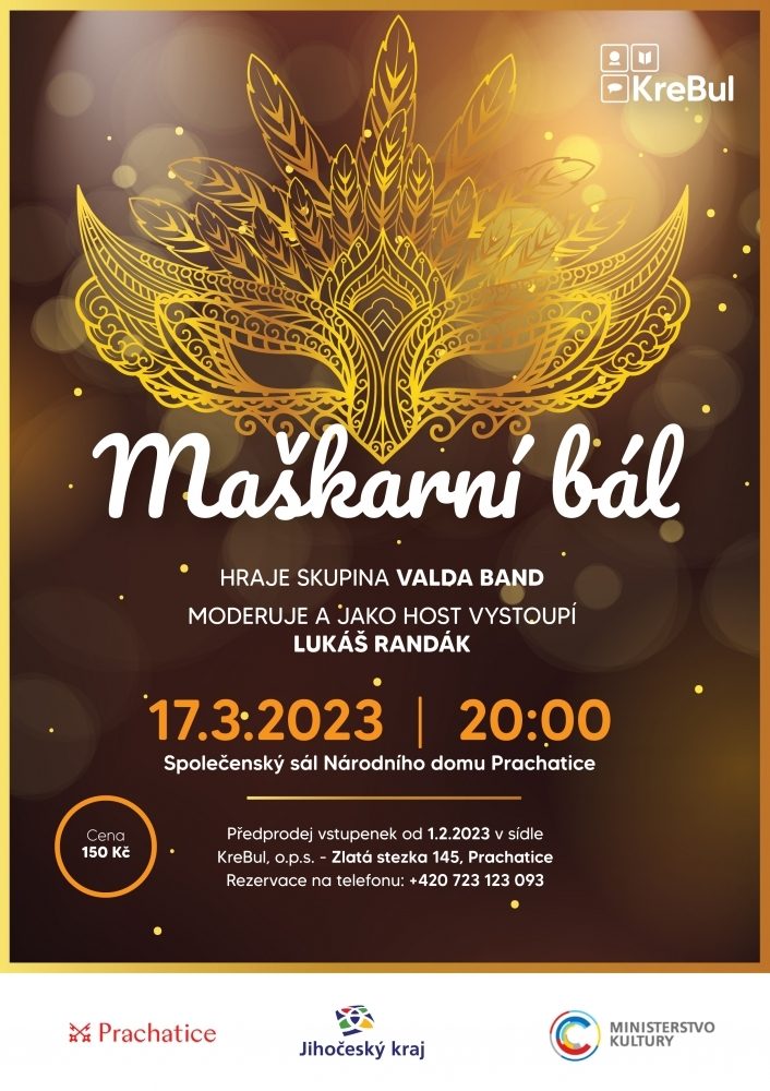 Plakát akce MAŠKARNÍ BÁL: KreBul o. p. s.