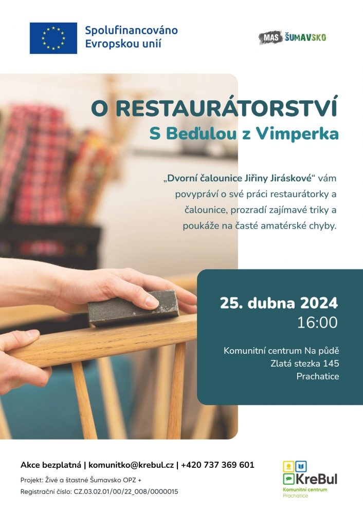 Plakát akce O restaurátorství  v KC Na půdě